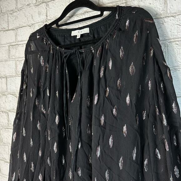 IRO Dress Paula Metallic Silk Tie Front Mini Long Sleeve Boho Black Silver 40 8 - Picture 6 of 7